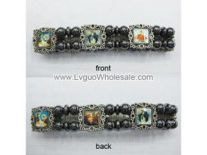 Hematite Beads and Alloy Spacer Religious Bracelet 7.8inch